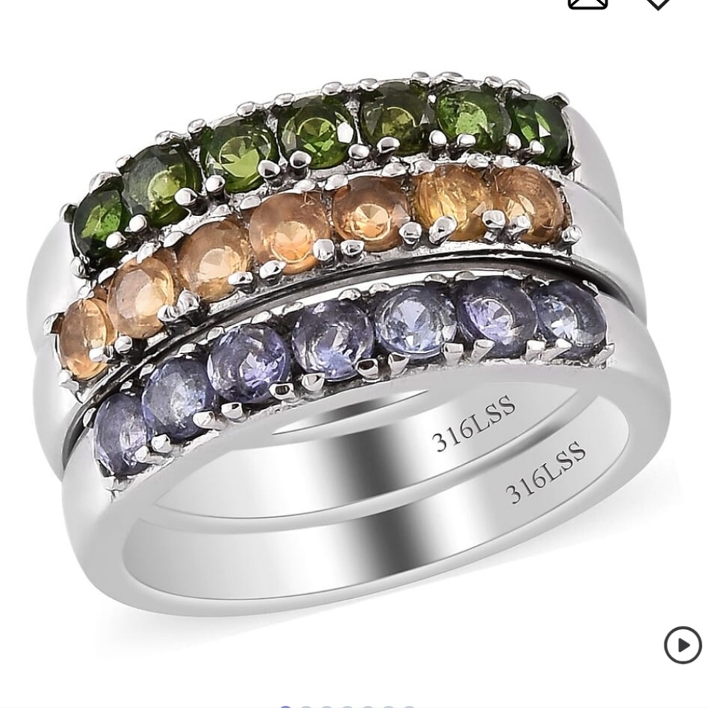 🆕️ Set of 3 Tanzanite, Chrome Diopside, Jalisco Fire Opal Stackable Rings